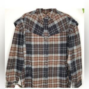 IRO Paris Gabyn Flannel Jacket Plaid Blue Brown Wool EU 32